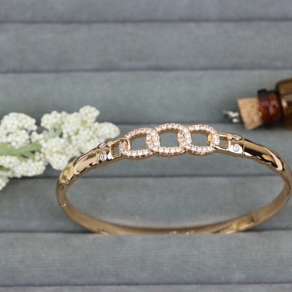 Elegant Rose Gold Chain Link Bangle with Sparkling Zircon Stones, XPBL0497 - Picture 11 of 12